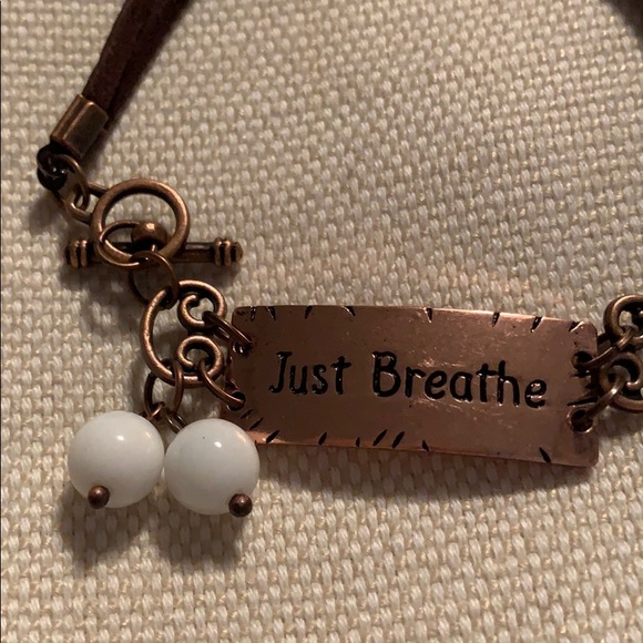 "Just Breathe" Copper & Leather Wrap Bracelet NWT - Picture 3 of 4